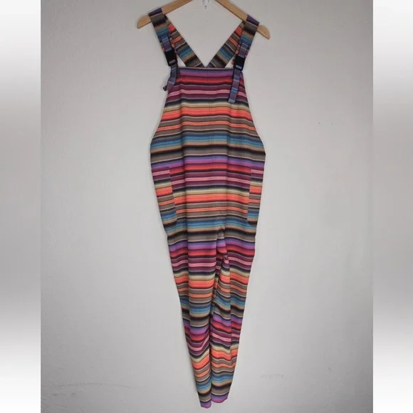 KAVU San Blas Overalls Sunrise Stripe Gorpcore Hiking Active Size L Womens - Picture 1 of 8